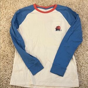 Vineyard Vines Blue and White Long Sleeve Tee with Red Accents
